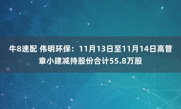 牛8速配 伟明环保：11月13日至11月14日高管章小建减持股份合计55.8万股