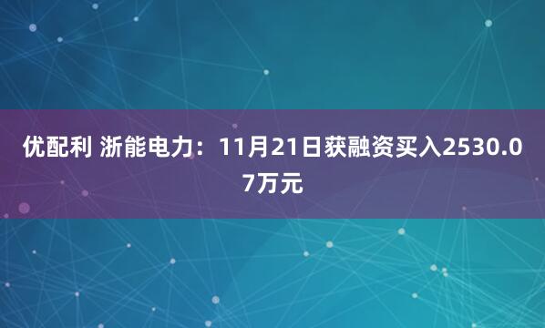 优配利 浙能电力：11月21日获融资买入2530.07万元