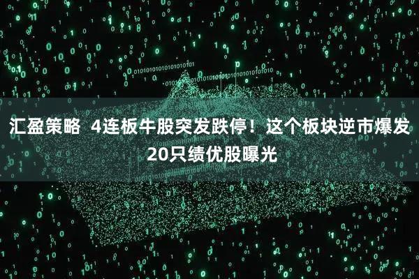汇盈策略  4连板牛股突发跌停！这个板块逆市爆发 20只绩优股曝光